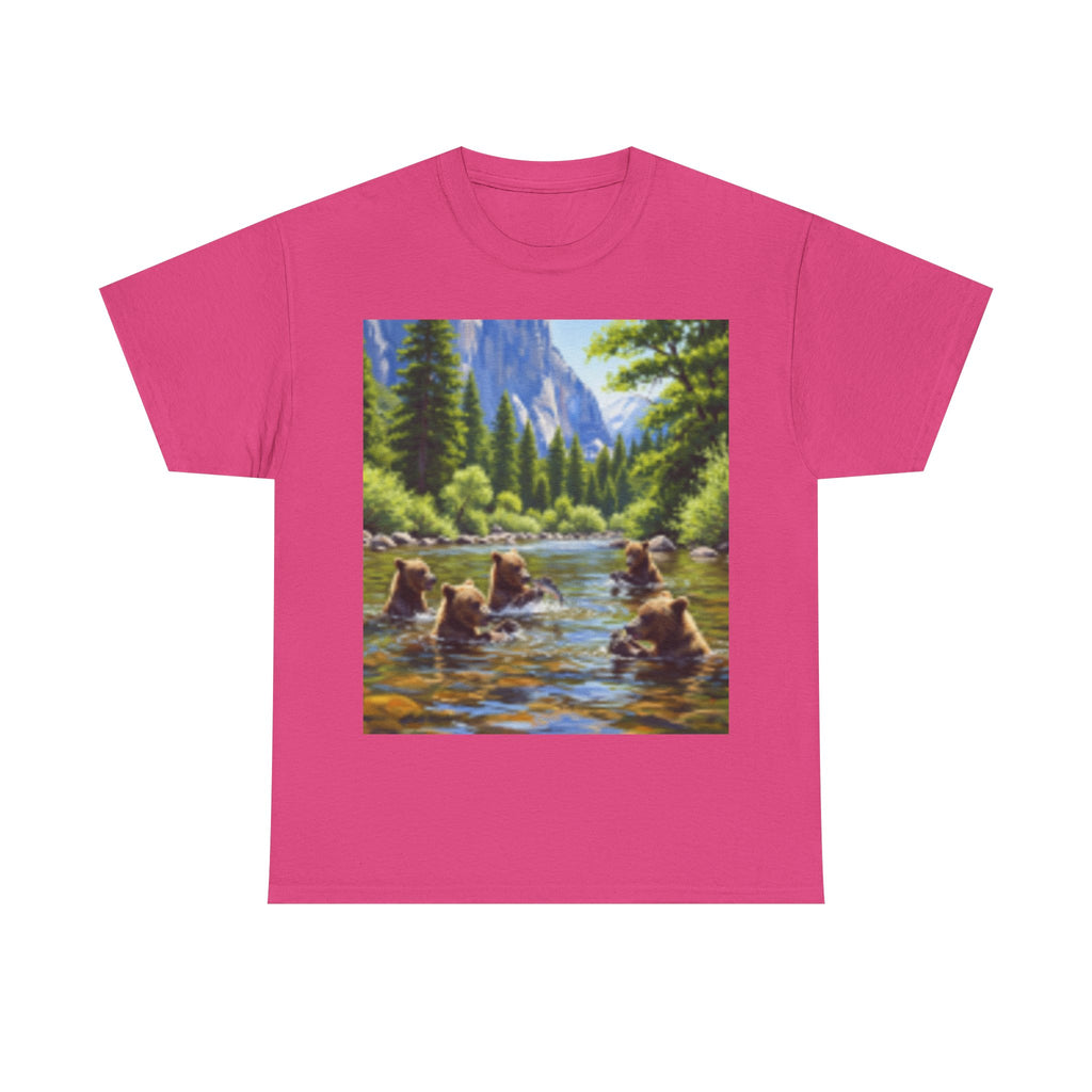 Nature Scene T-shirt— Five Bears in  River & Sunset Landscape T-Shirt