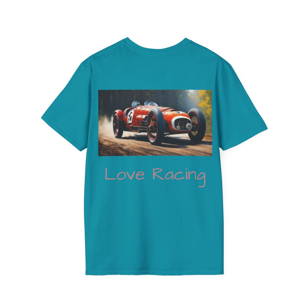Racing Car Love Racing Patriotic Starburst Pocket T-Shirt – Blue Stars Chest Print