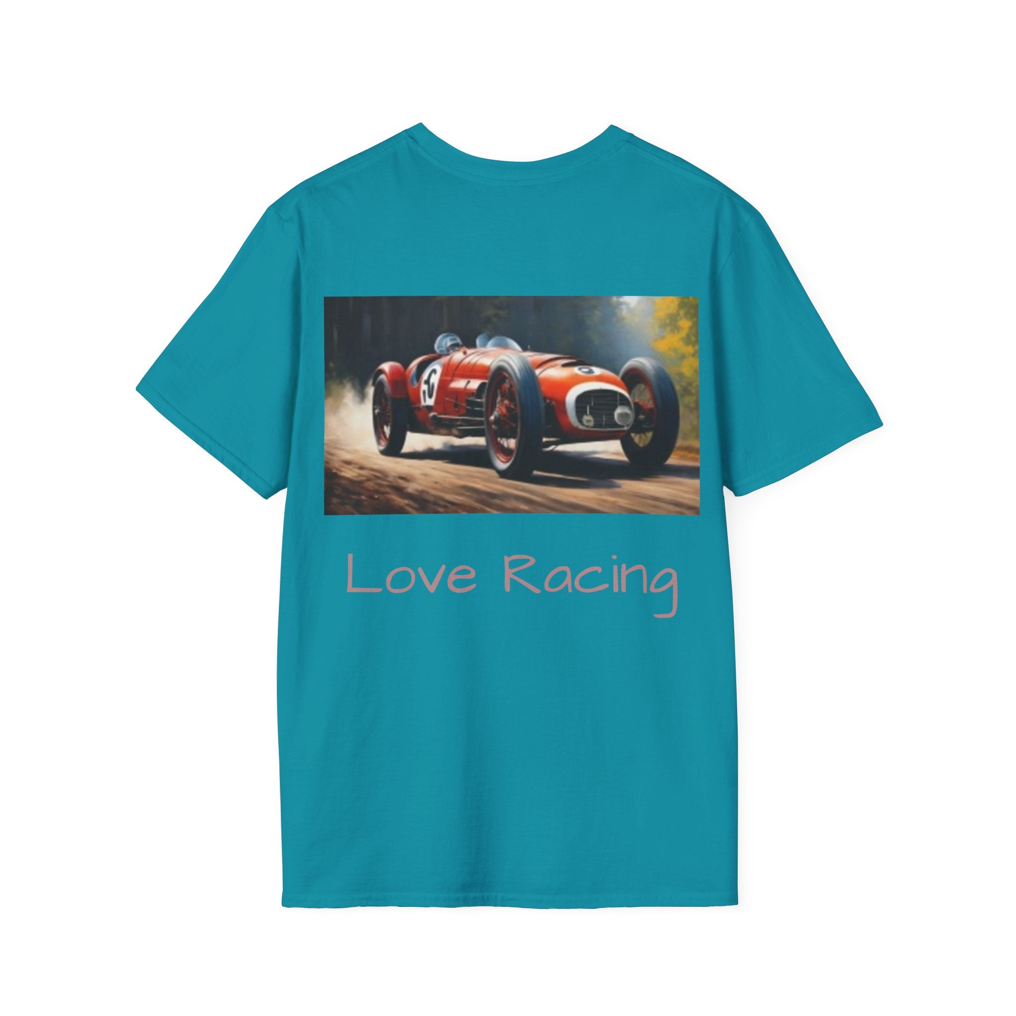 Racing Car Love Racing Patriotic Starburst Pocket T-Shirt – Blue Stars Chest Print