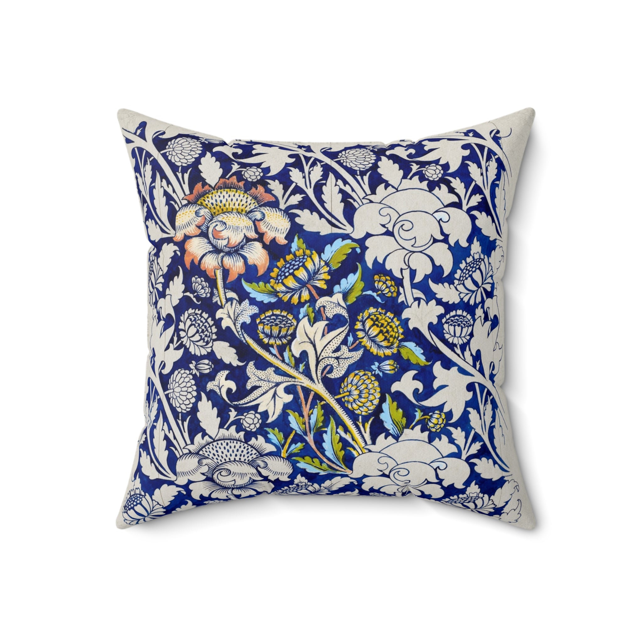 Floral William Morris–Style Navy Decorative Pillow