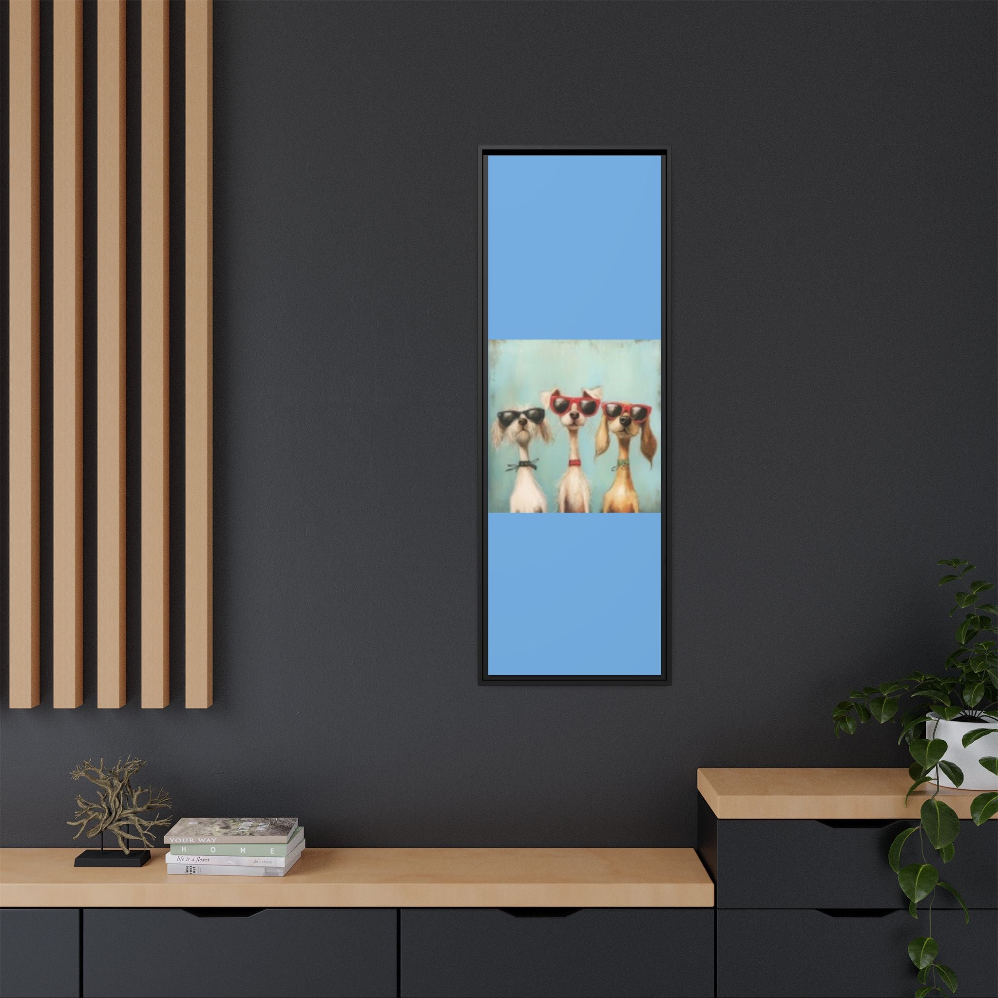 Framed Matte Canvas — Three Cool Dogs in Sunglasses Wall Art