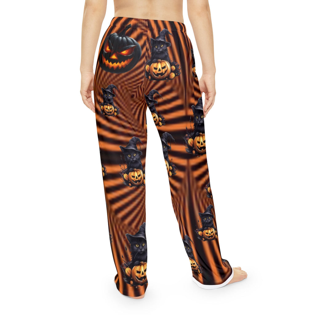 Black Cat Halloween Pumpkin Wizard Pajama Pants