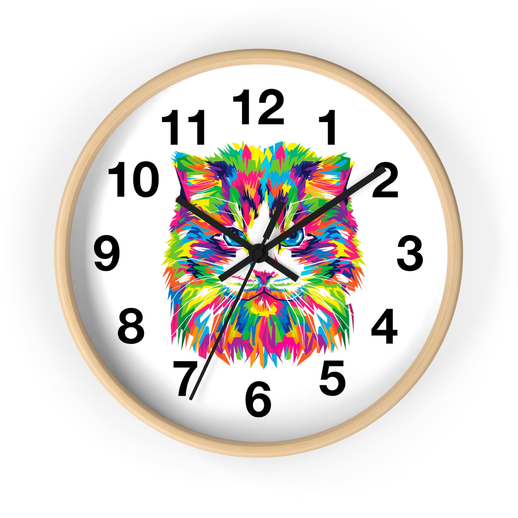 Colorful Cat Wall Clock — Vibrant Pop-Art Cat Face Timepiece