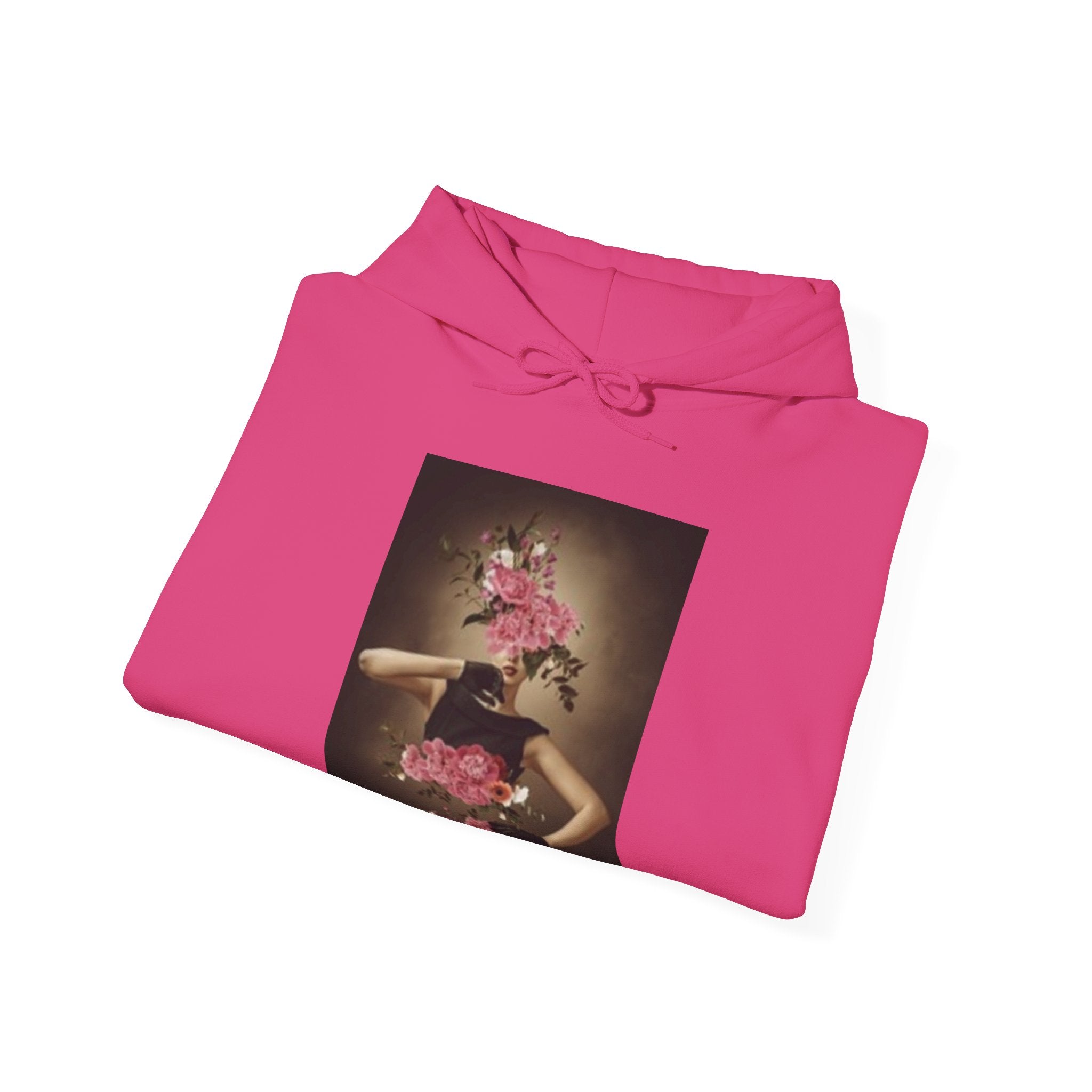 Beautiful Woman Floral Portrait Hoodie — Surreal Pink Blossom Art Sweatshirt