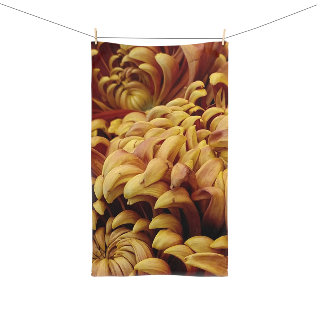 Autumn Chrysanthemum Hand Towel — Golden Floral Kitchen & Bath Accent