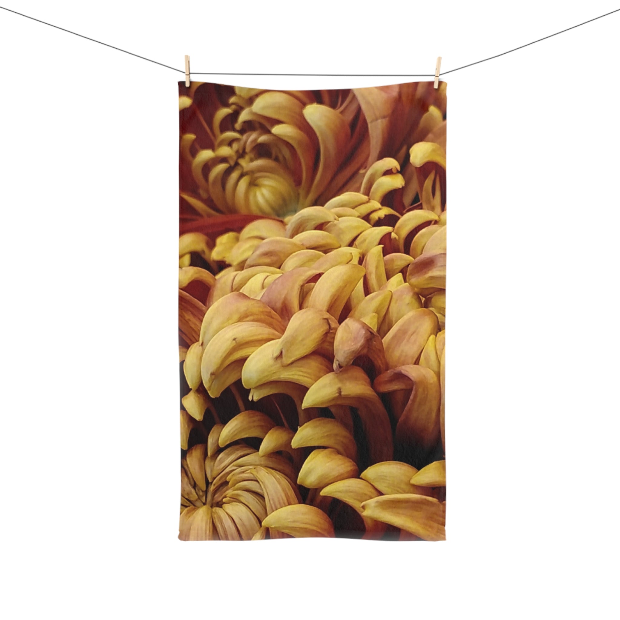 Autumn Chrysanthemum Hand Towel — Golden Floral Kitchen & Bath Accent