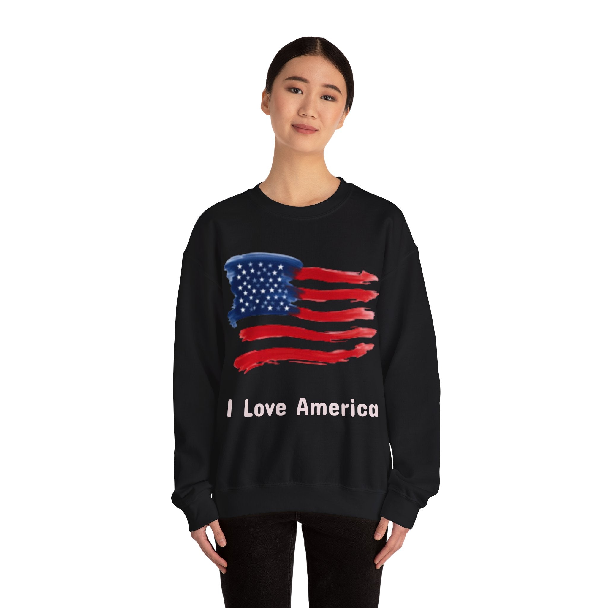 American Flag Crewneck Sweatshirt & Texas Longhorn  — Distressed Watercolor USA Graphic