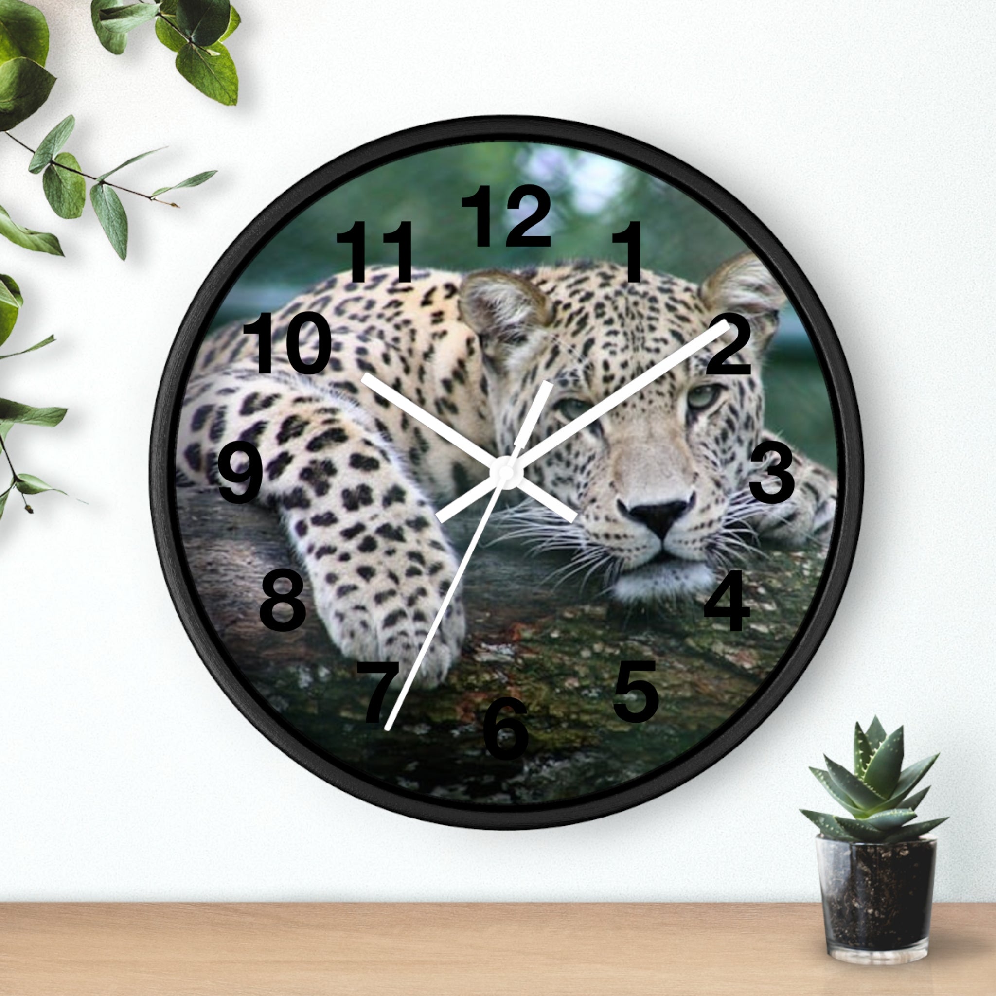 Leopard Wall Clock — Relaxed Wild Cat Photo Clock for Safari-Lodge Decor
