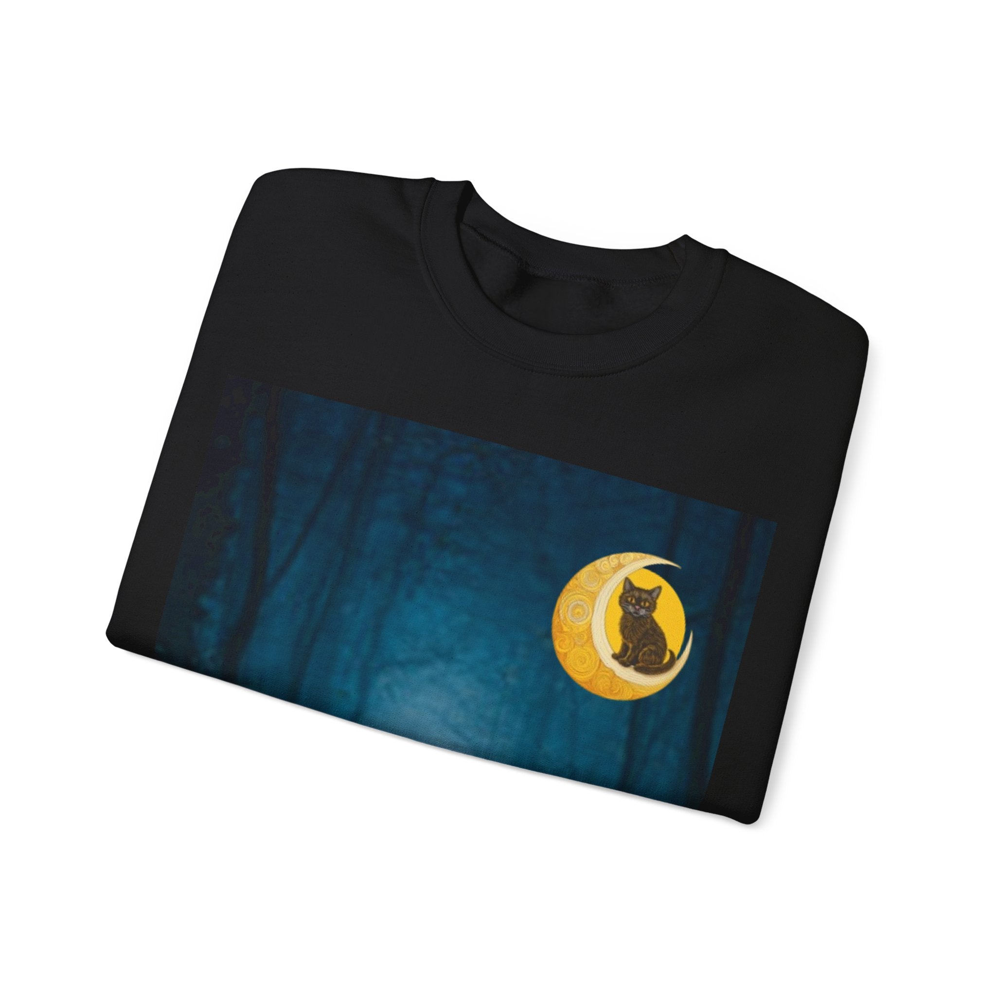 Mickey Mouse Pumpkin  Black Cat Mystic Moonlit Forest Sweatshirt — Atmospheric Blue Fog Crewneck