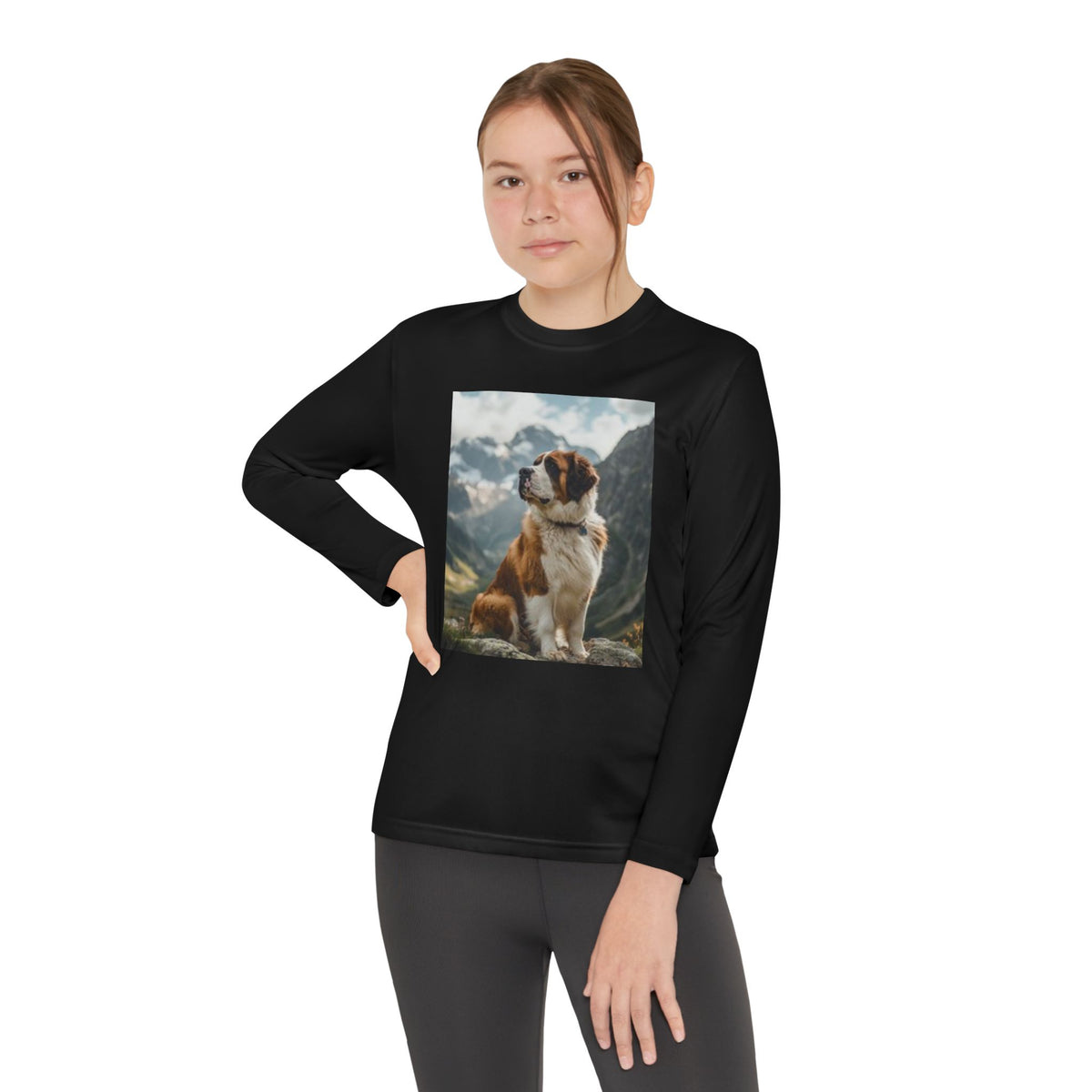 Youth Long Sleeve Tee — St. Bernard Mountain Dog Print