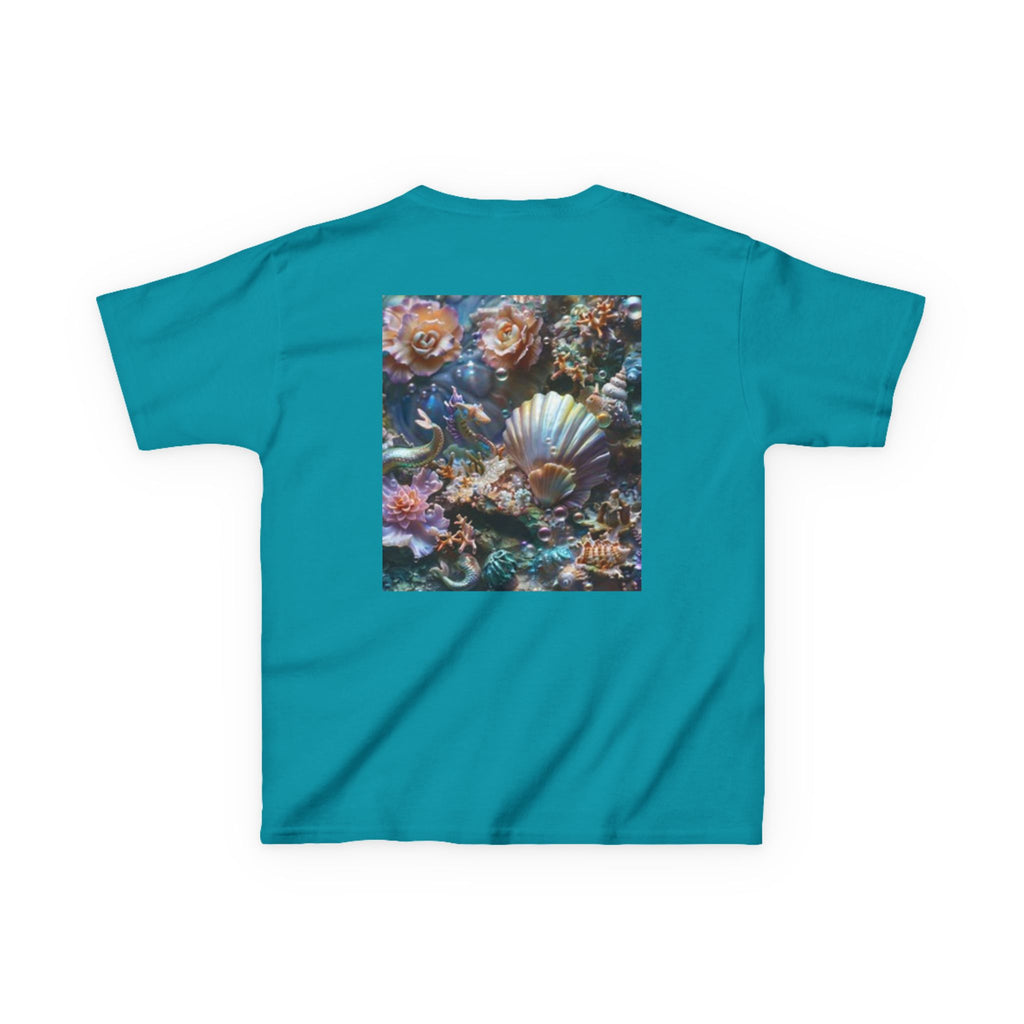 Kids Dolphin Sunset & Shells T-Shirt — Colorful Underwater Ocean Scene
