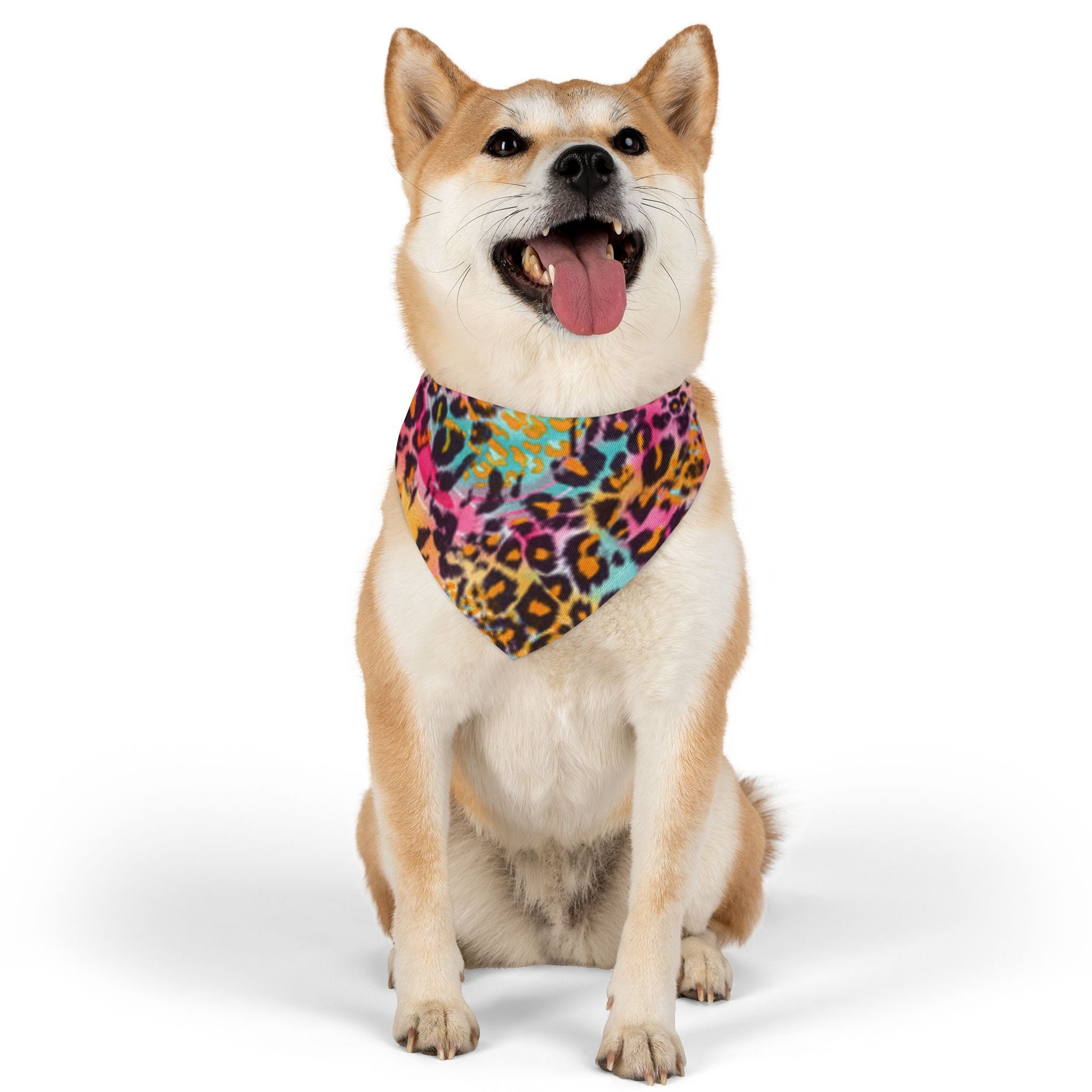 Colorful Leopard Pet Bandana Collar — Vibrant Tie-Dye Animal Print for Dogs & Cats