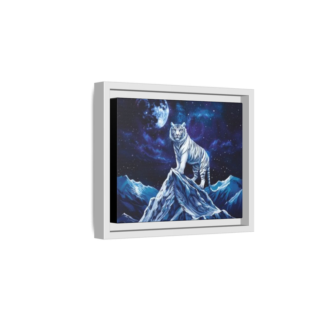 Framed Matte Canvas - White Tiger on Moonlit Mountain