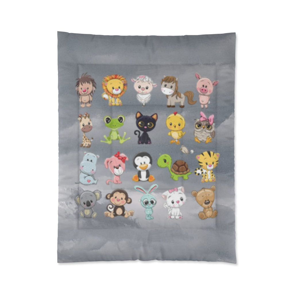 Kids Animal Patchwork Comforter — Cute Cartoon Safari & Farm Critters Bedding