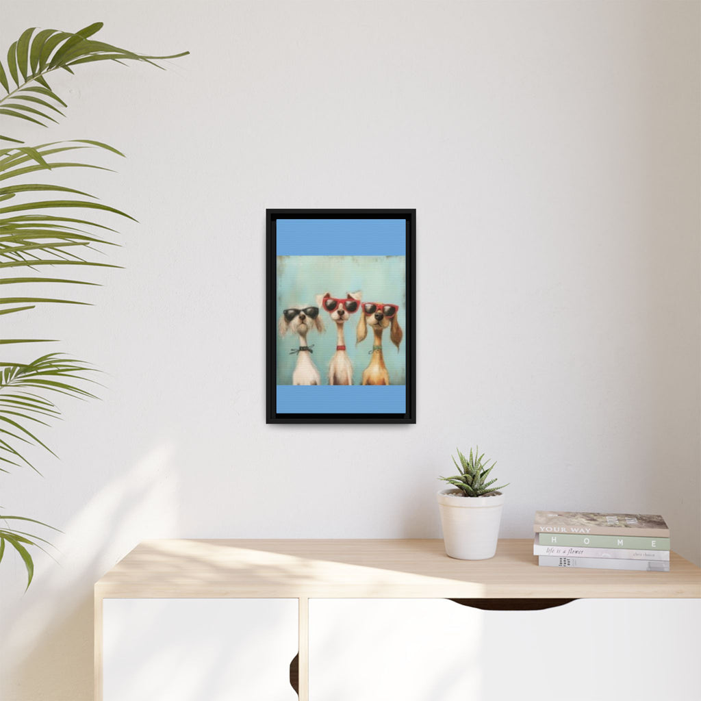 Framed Matte Canvas — Three Cool Dogs in Sunglasses Wall Art