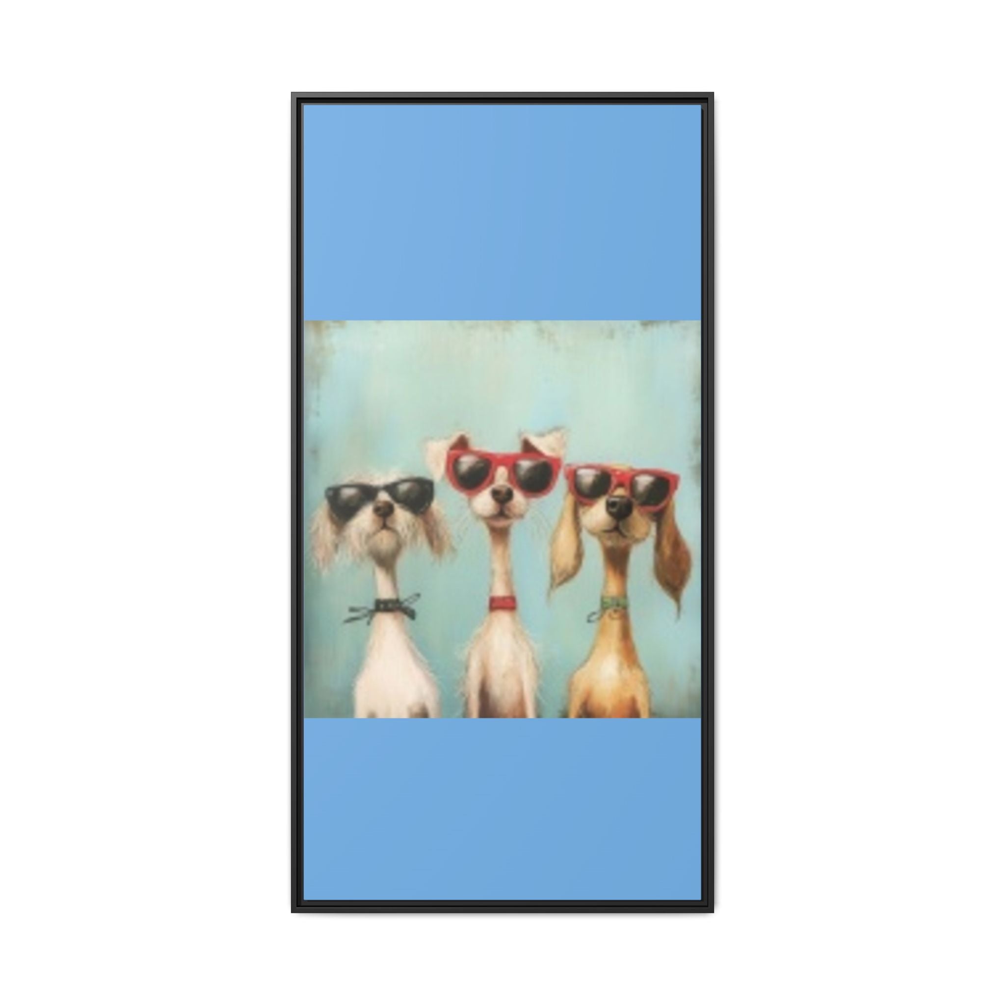 Framed Matte Canvas — Three Cool Dogs in Sunglasses Wall Art
