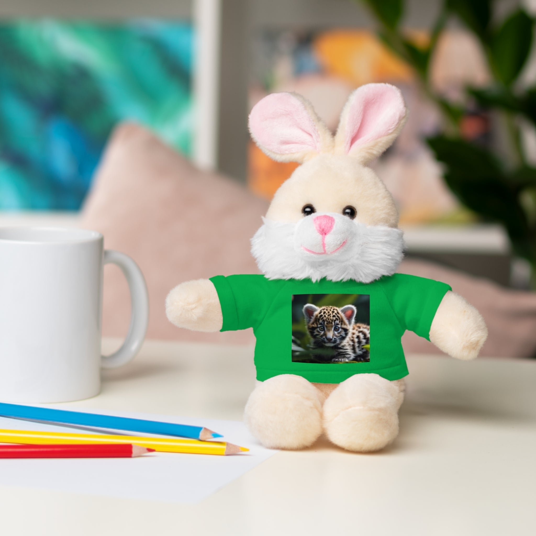 Plush Teddy Bear with Leopard Cub Tee — Cute Animal Gift for Kids & Wildlife Lovers