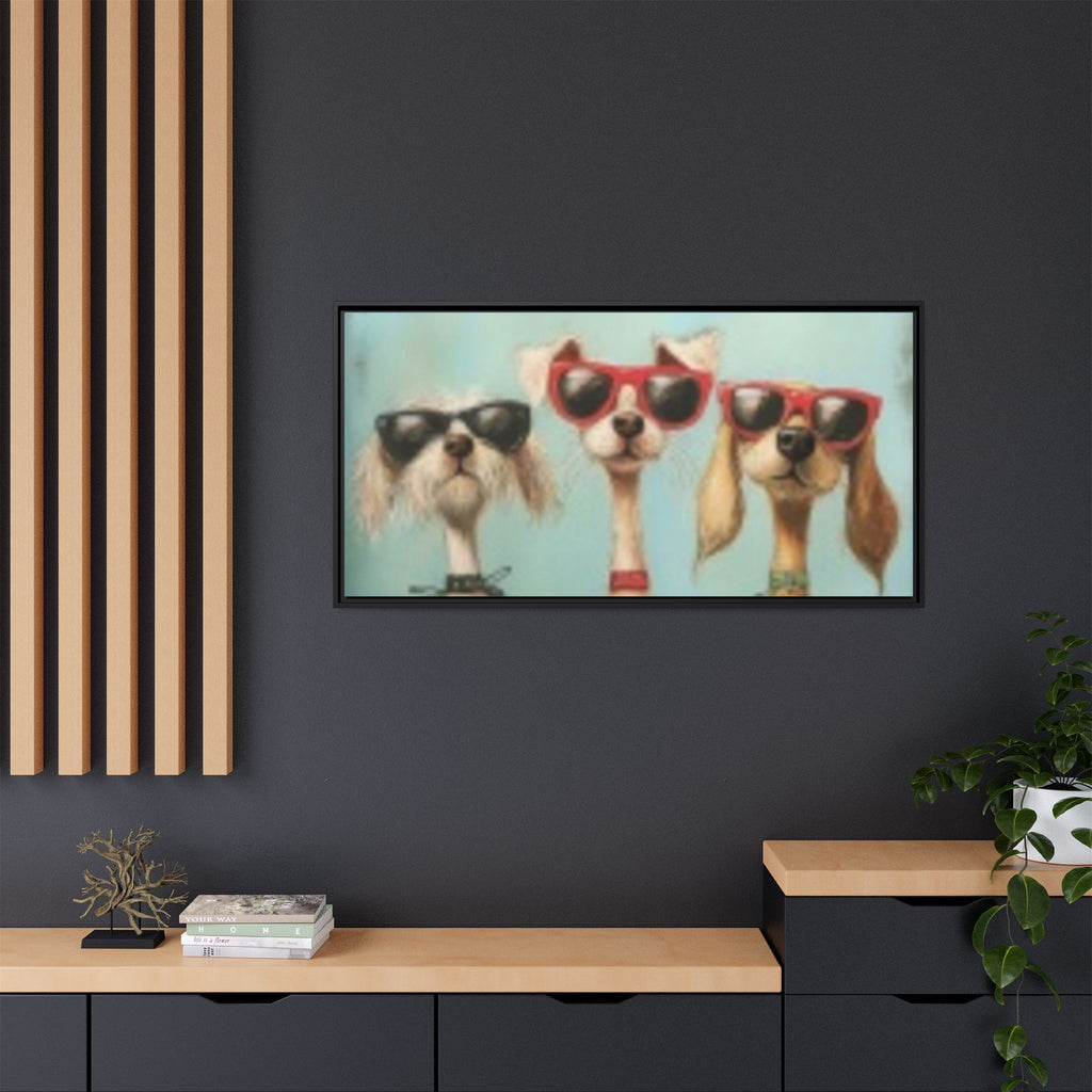 Framed Matte Canvas — Three Cool Dogs in Sunglasses Wall Art