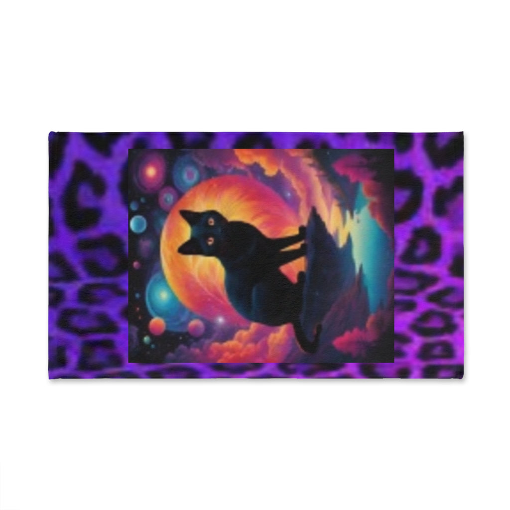 Mystic Black Cat Hand Towel — Purple Leopard Moonlight Design