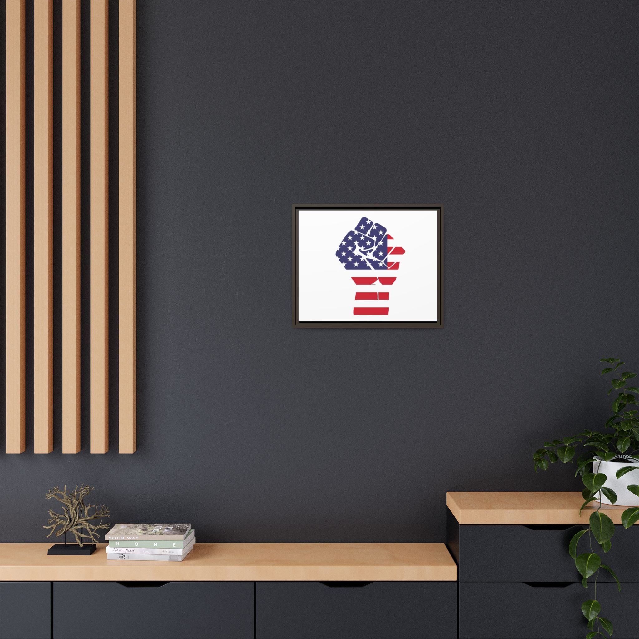 Framed Canvas Print – American Flag Fist Wall Art
