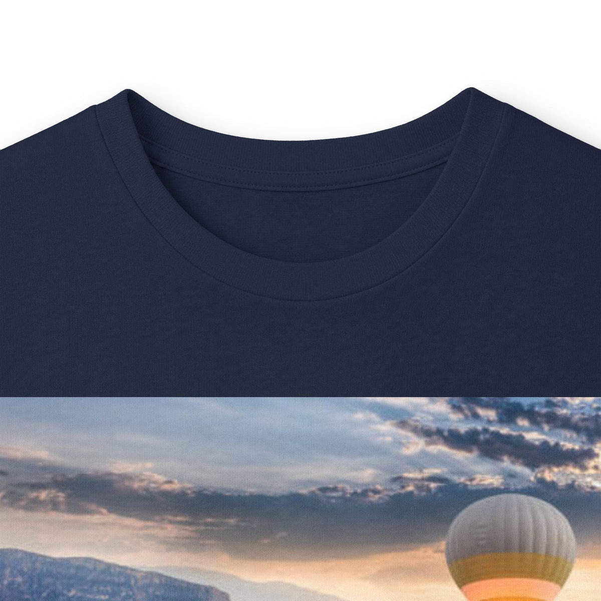 Hot Air Balloon Over Fjord Long Sleeve Tee — Scenic Travel Photography Shirt