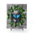 Nature Earth Shower Curtain & Earth Facts — Blue Butterfly & Green Leaves Bathroom Decor