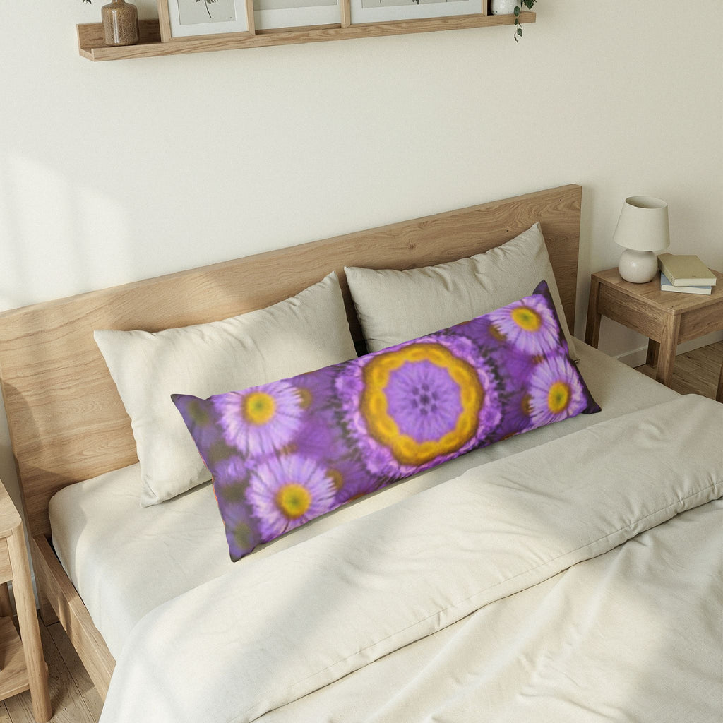 Floral Kaleidoscope Body Pillow — Purple & Yellow Daisy Comfort