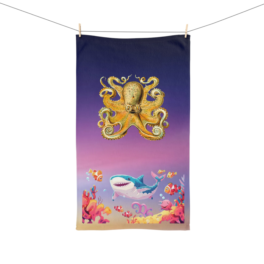 Shark Reef Kids Hand Towel – Colorful Underwater Ocean Animals Design