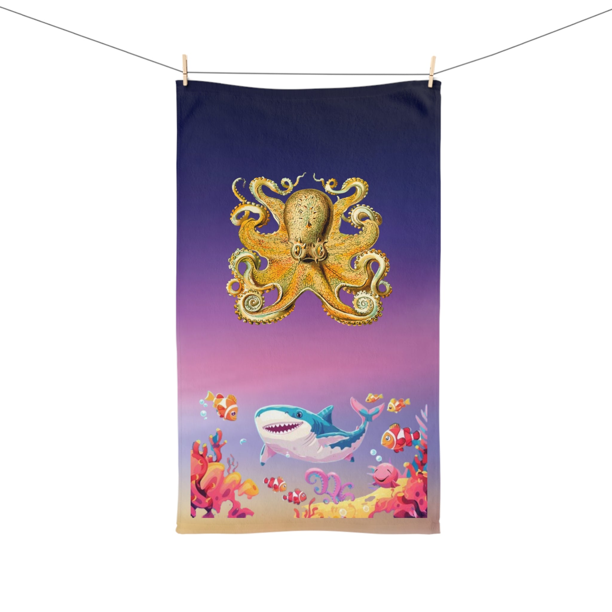 Shark Reef Kids Hand Towel – Colorful Underwater Ocean Animals Design