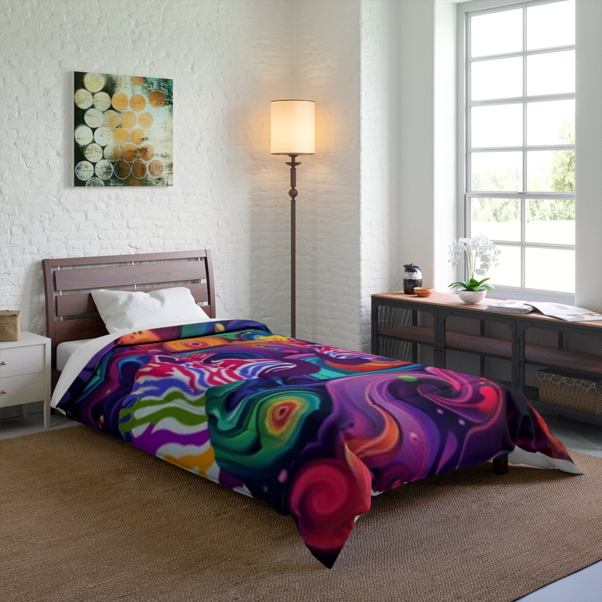 Psychedelic Zebra Comforter — Vibrant Swirl Rainbow Comforter