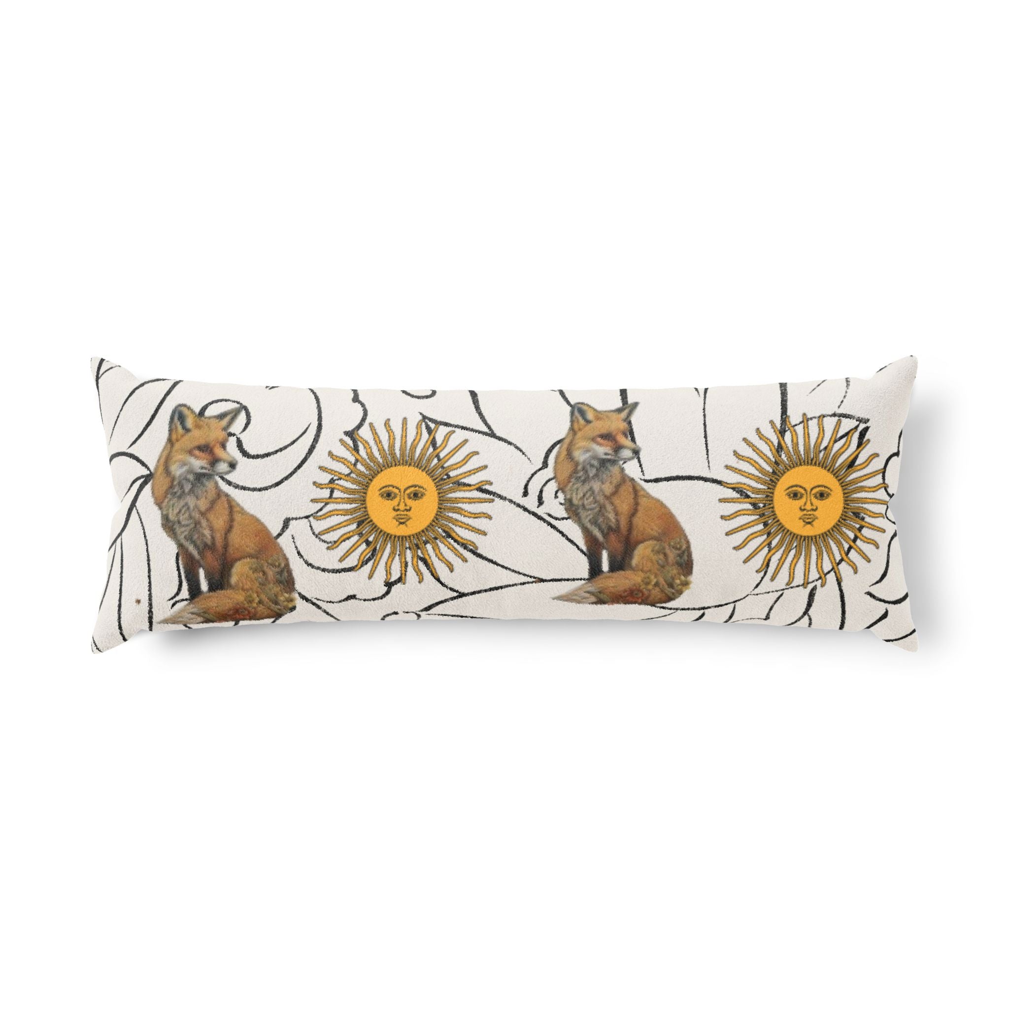 Boho Fox & Sun Body Pillow — Celestial Fox Lumbar Pillow