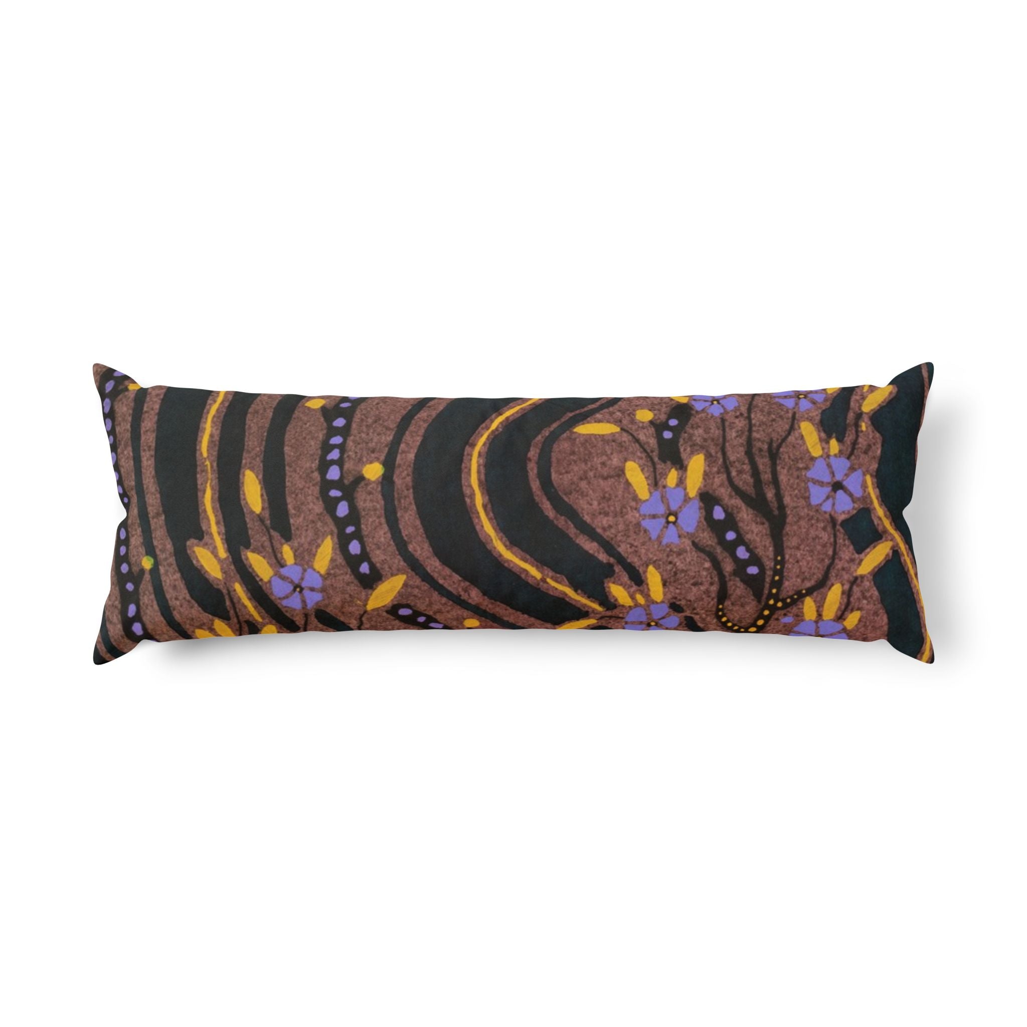 Boho Floral Body Pillow — Earthy Swirl Pattern with Purple Flowers