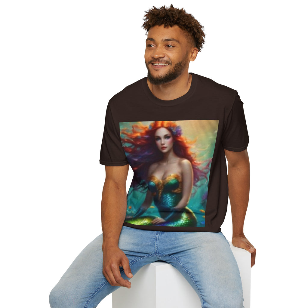 Mermaid Portrait T-Shirt — Artistic Red-Headed Siren Graphic Tee