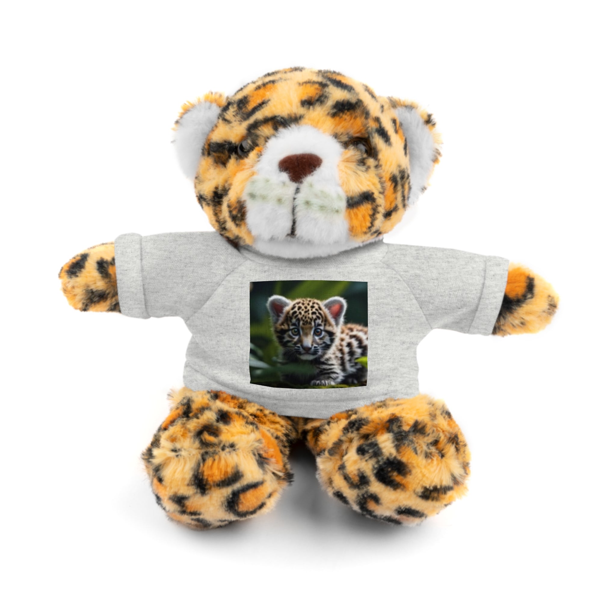 Plush Teddy Bear with Leopard Cub Tee — Cute Animal Gift for Kids & Wildlife Lovers
