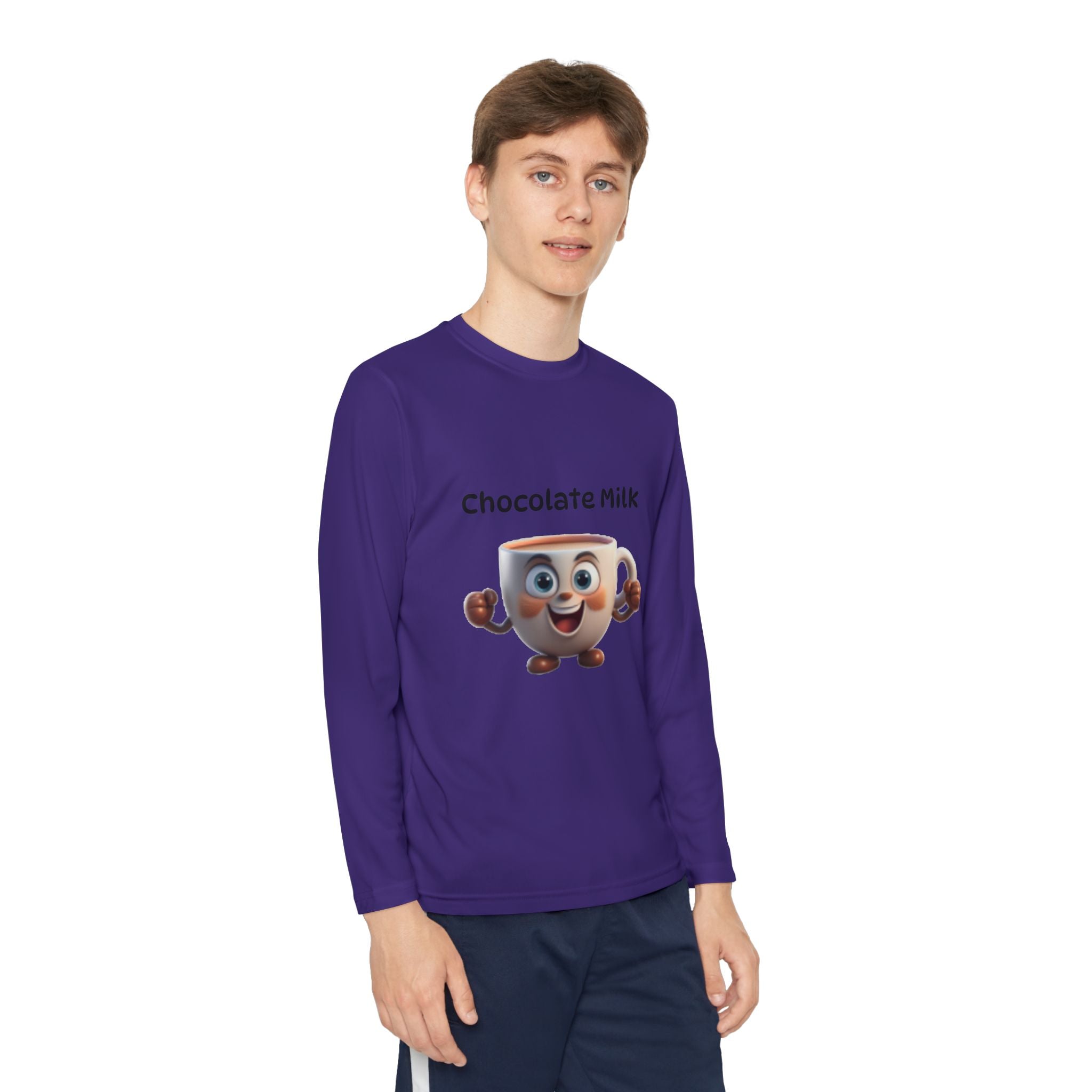Kids Long Sleeve Tee — Smiling Cartoon Coffee Cup Graphic
