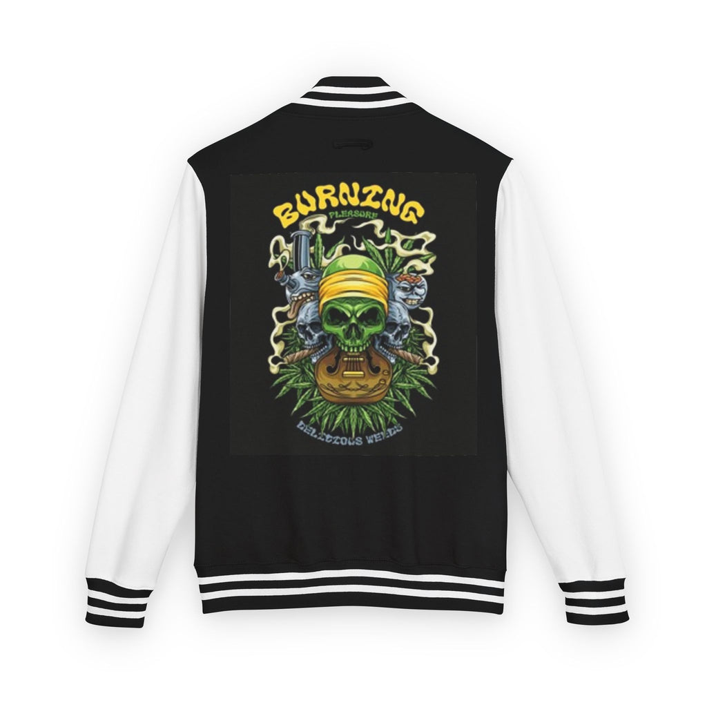 Cannabis Letterman Jacket — 'Burning' Skull & Leaf Varsity Jacket