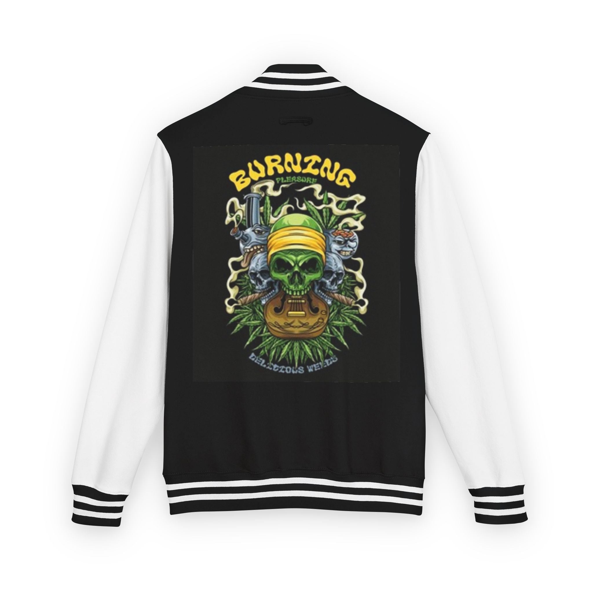 Cannabis Letterman Jacket — 'Burning' Skull & Leaf Varsity Jacket
