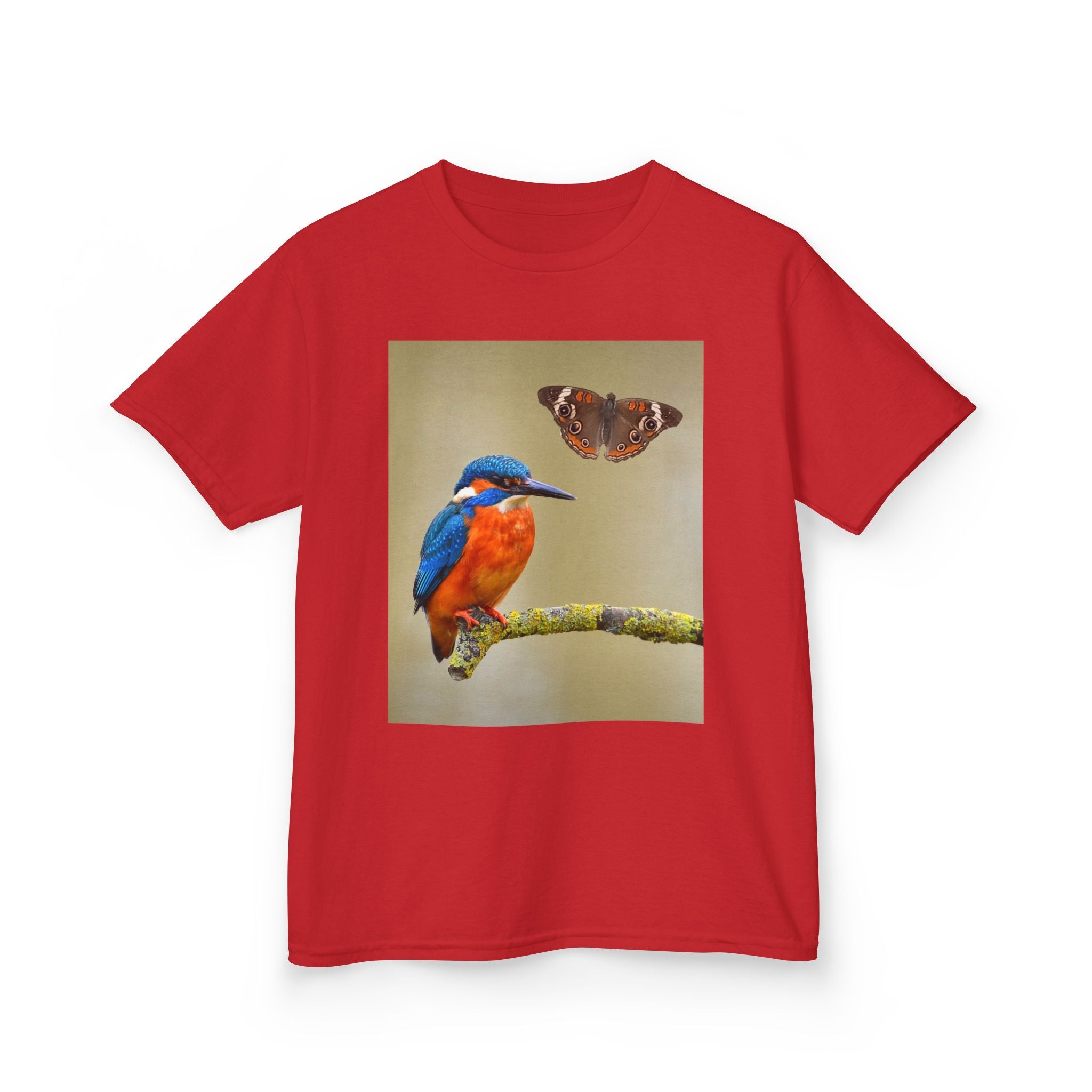 Kids Kingfisher & Butterfly T‑Shirt — Colorful Bird Nature Tee for Children