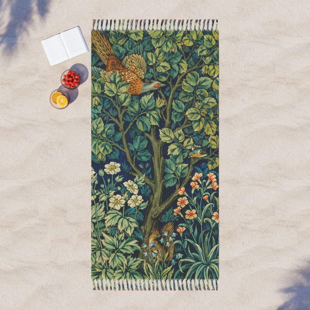 Boho Beach Towel — Vintage Floral & Bird Turkish Peshtemal