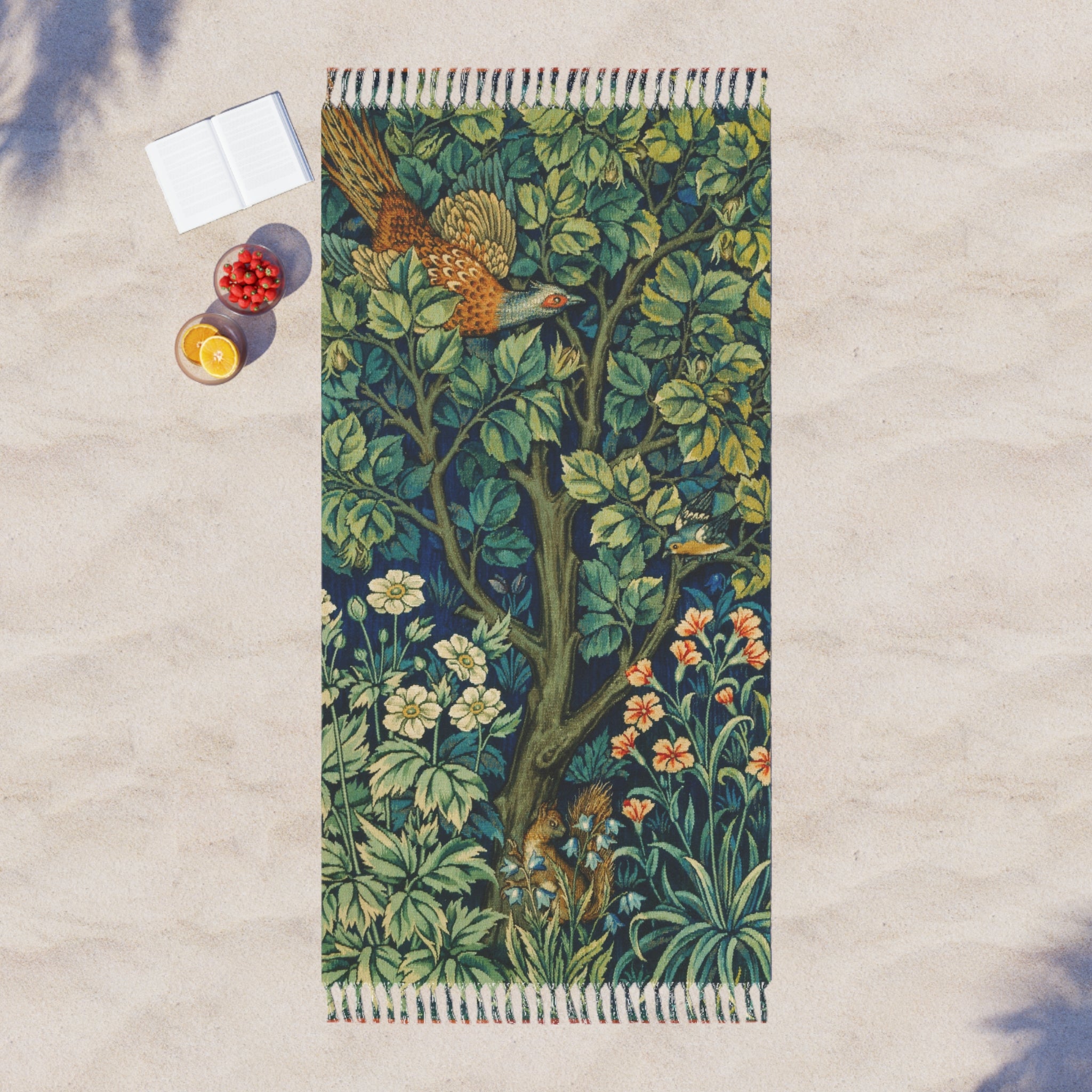 Boho Beach Towel — Vintage Floral & Bird Turkish Peshtemal