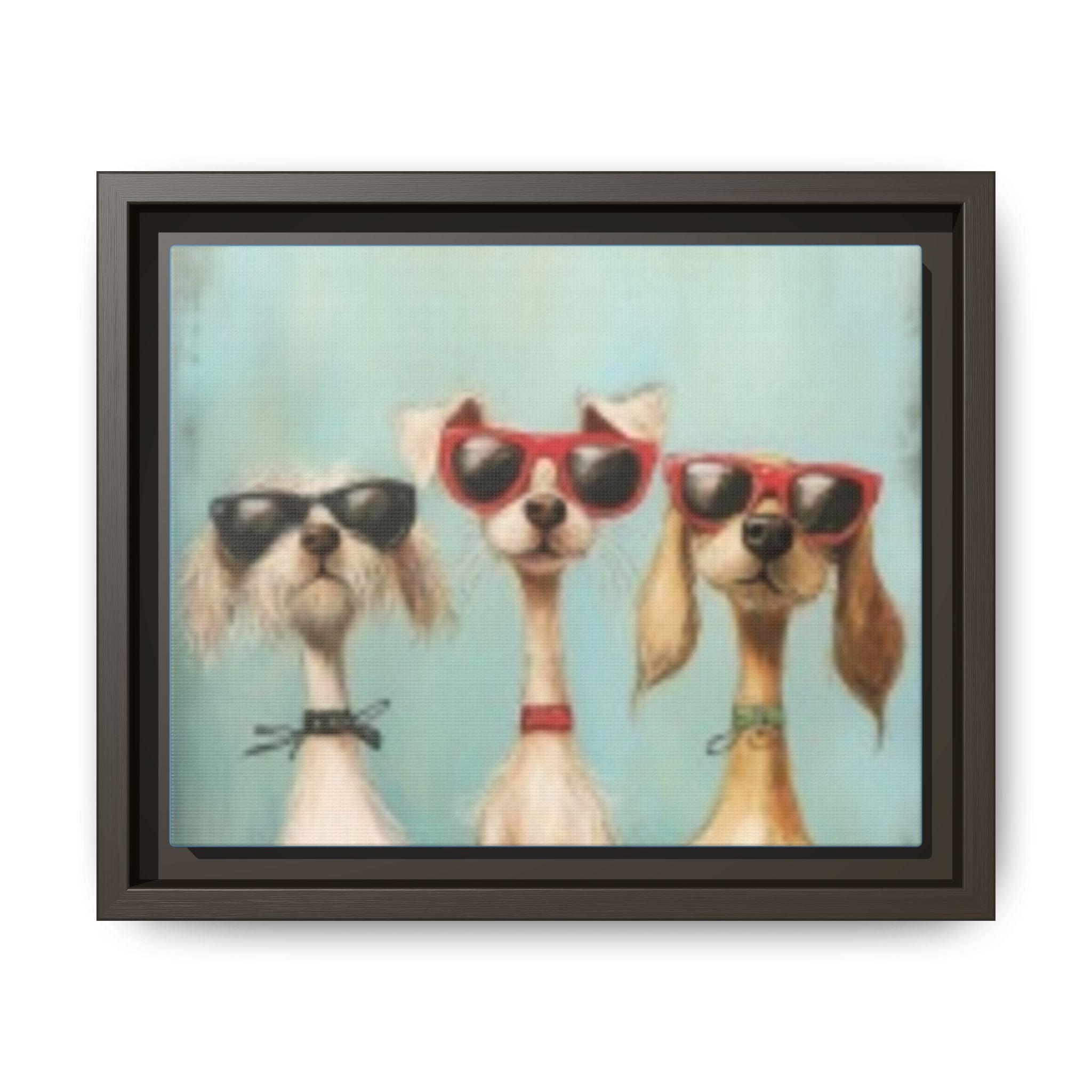 Framed Matte Canvas — Three Cool Dogs in Sunglasses Wall Art