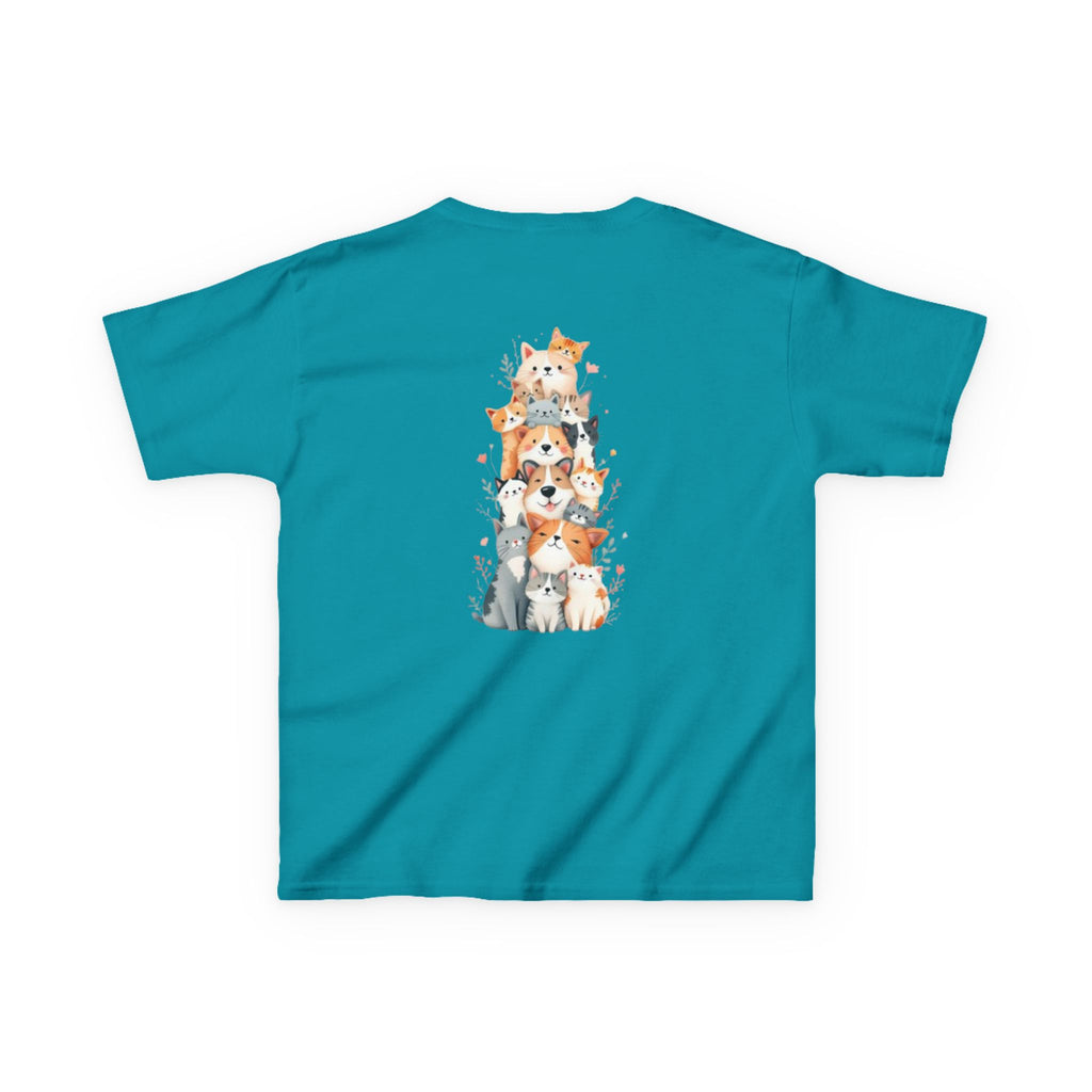 Kids Bulldog & Cute Cats Graphic Tee — Playful Puppy and Cat Stack Kids T-Shirt