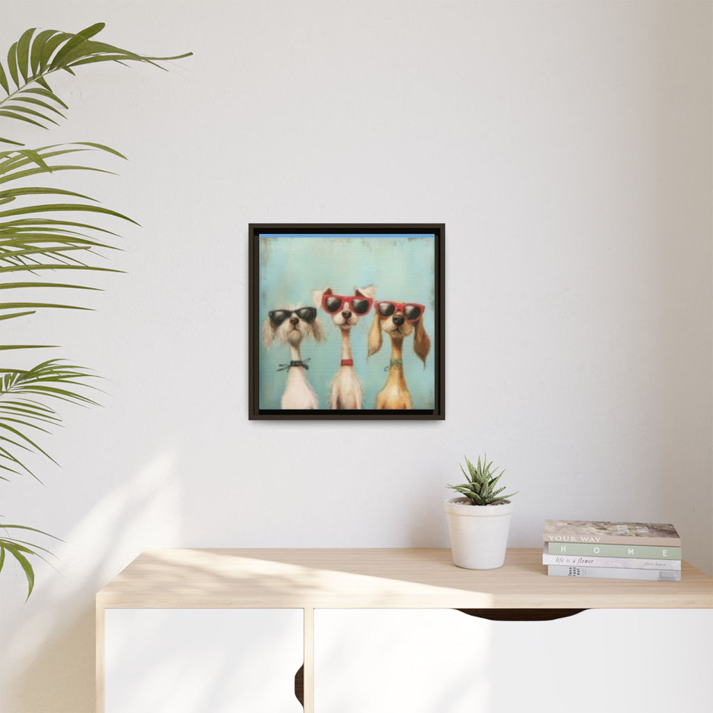 Framed Matte Canvas — Three Cool Dogs in Sunglasses Wall Art