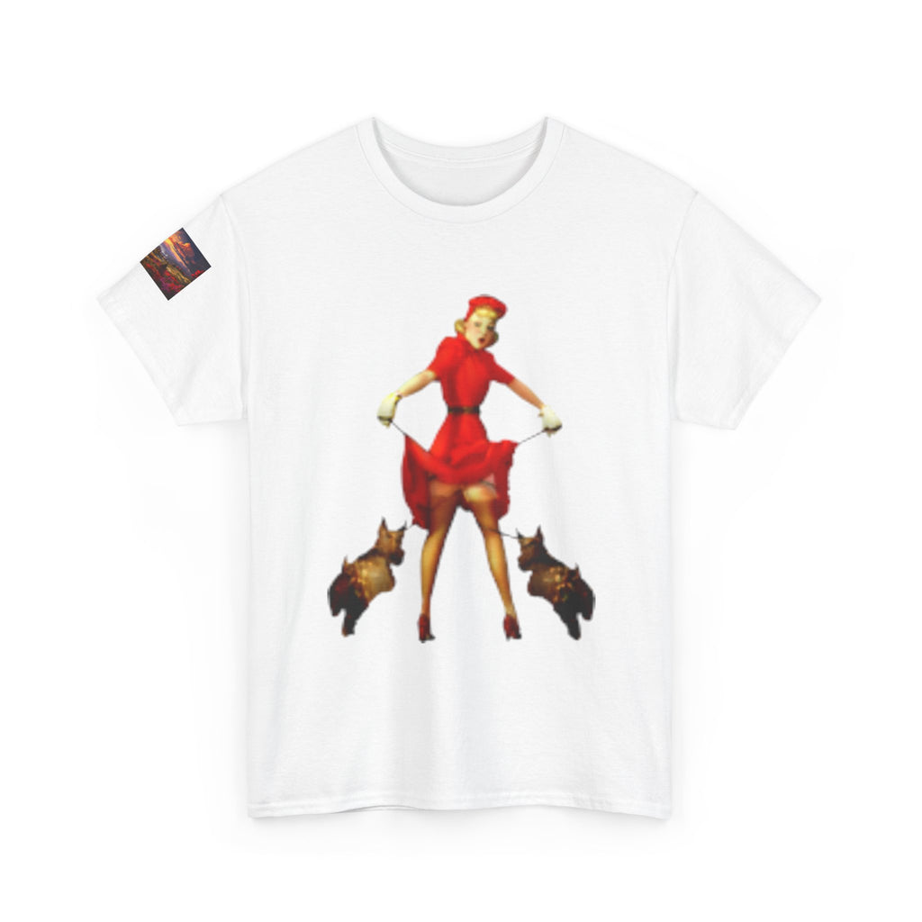 Pin-Up Girl Tee with French Bulldogs — Retro 1950s Rockabilly Fashion T-Shirt