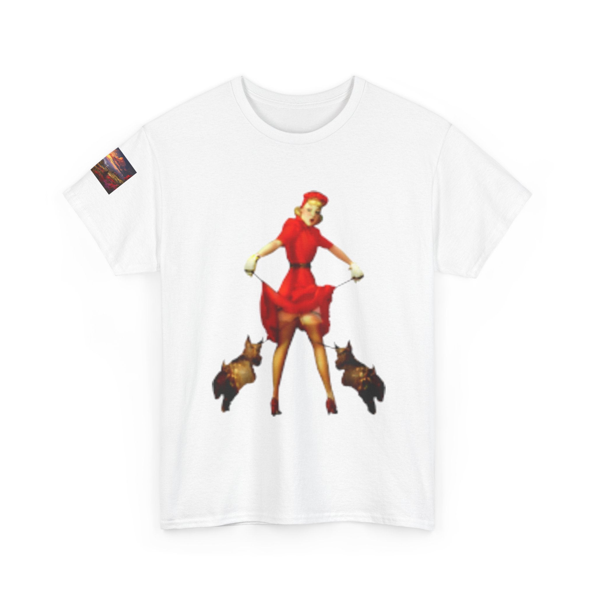 Pin-Up Girl Tee with French Bulldogs — Retro 1950s Rockabilly Fashion T-Shirt