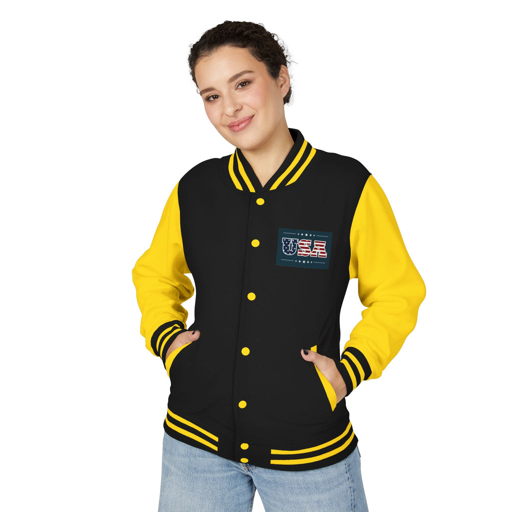 Veteran Tribute Letterman Jacket - American Flag Soldier Graphic