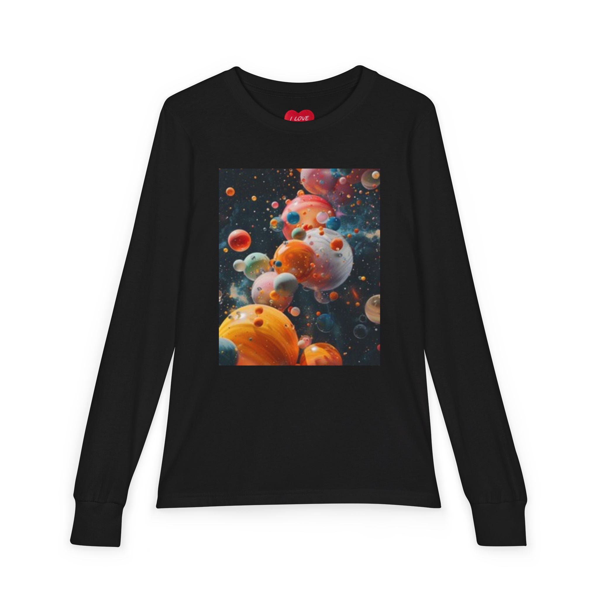 T-shirt à manches longues pour enfant — Graphique ludique planètes de l'espace et bouledogue joyeux