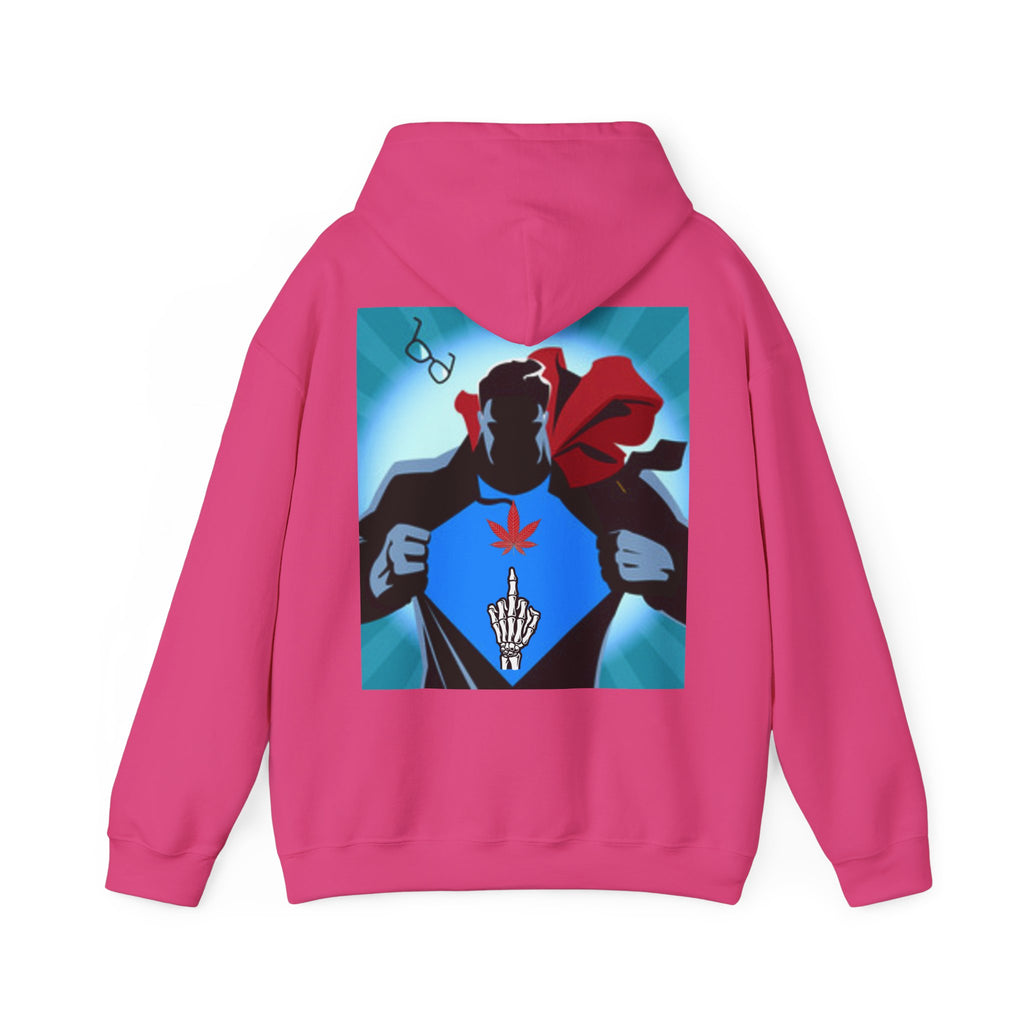 Cannabis Shooting Finger Superhero Hoodie - Marijuana Leaf Emblem Graphic Sweatshirt