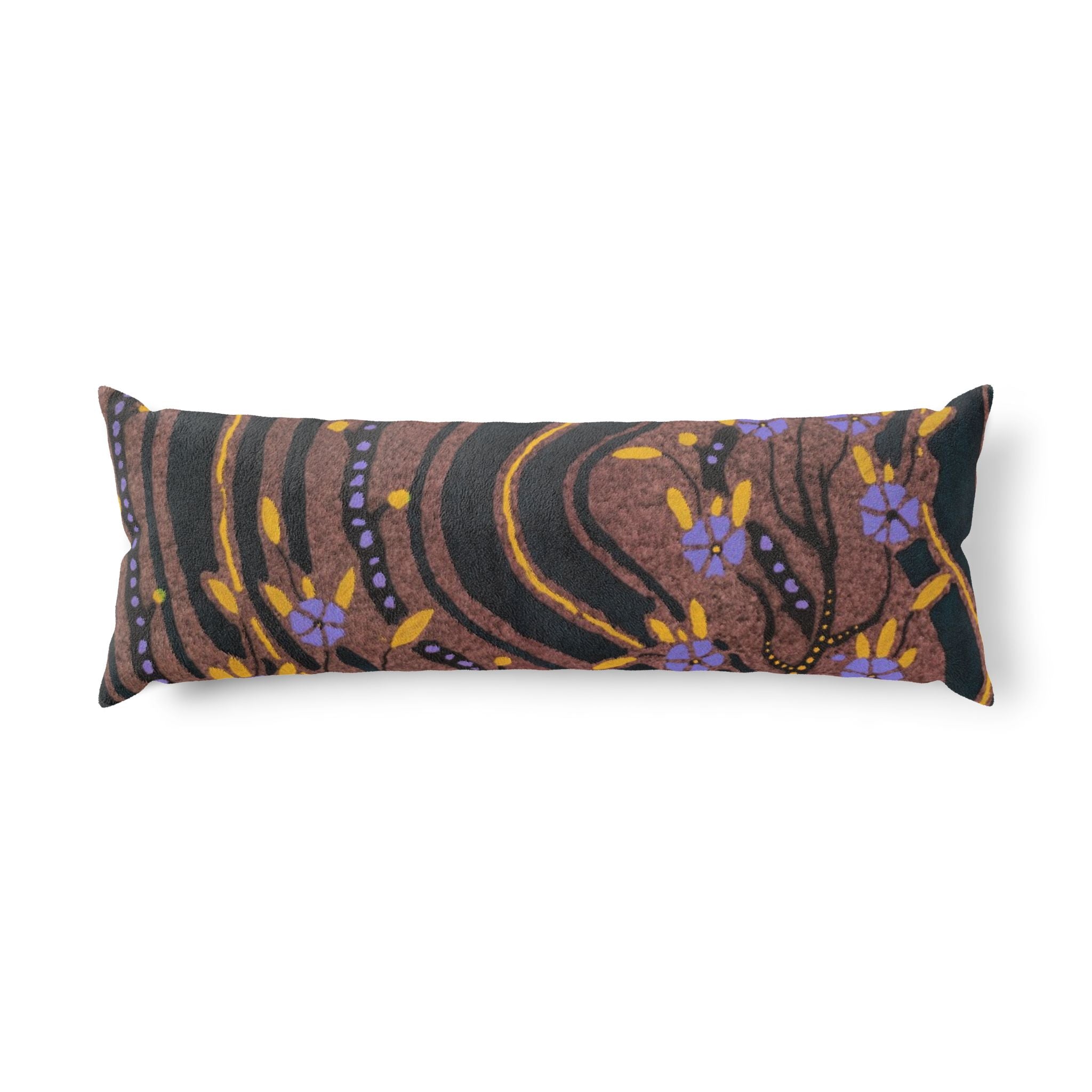Boho Floral Body Pillow — Earthy Swirl Pattern with Purple Flowers