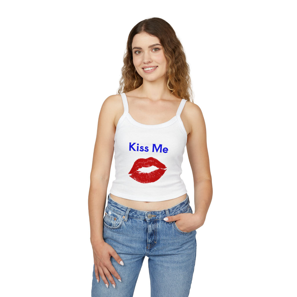 Kiss Me Lip Print Tank Top — Women's Spaghetti Strap Crop